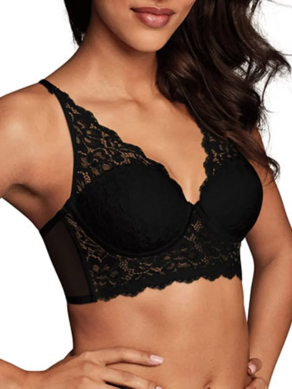 #335 Maidenform Lightly Lined Convertible Lace Bralette Black Bloom 40B Women's